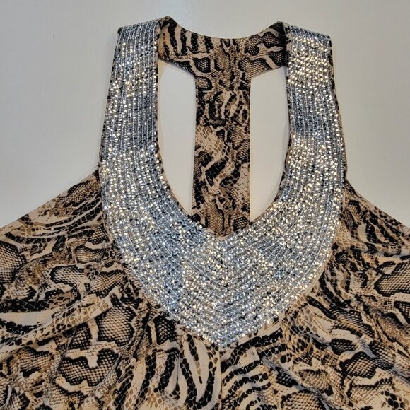 Rock & Roll Cowgirl Top Embellished Neck Sz L  Rhinestones Animal Print - Picture 3 of 10